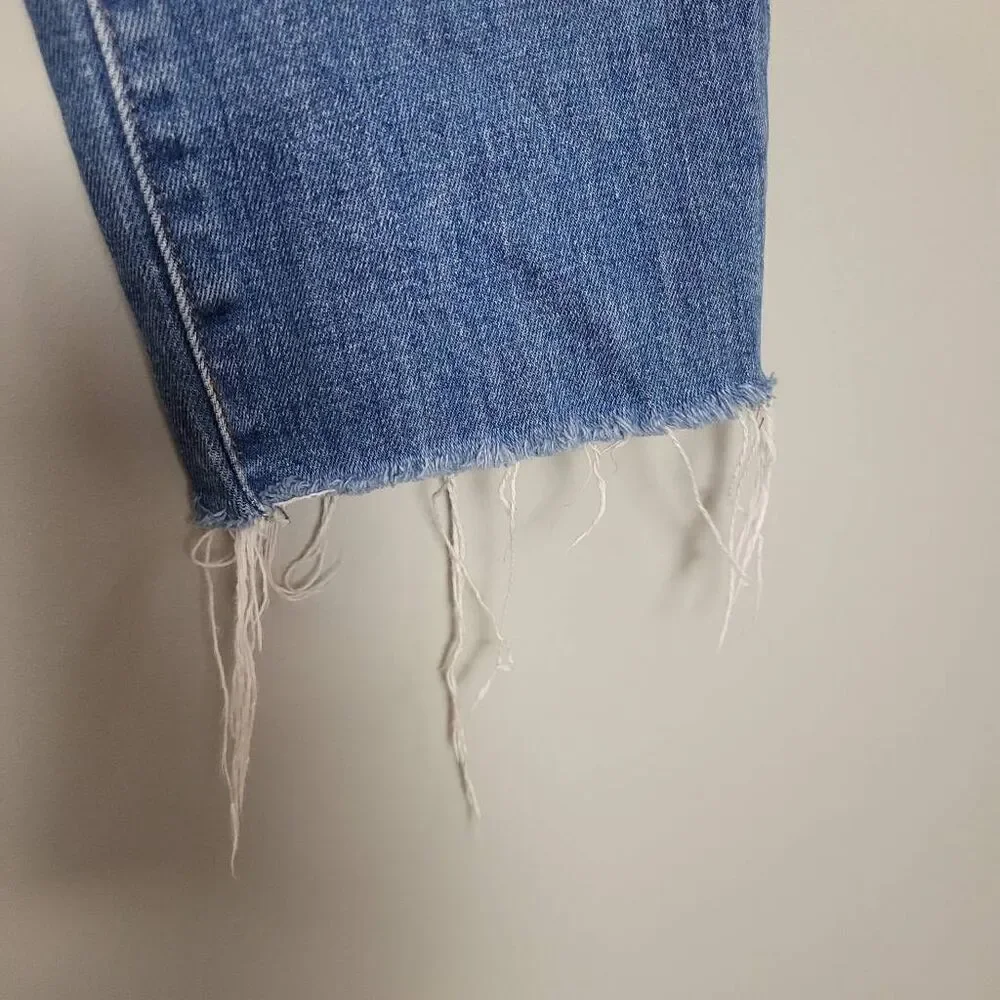 Madewell Womens High Rise Slim Crop Boyjean Sz 25 Blue Distressed Raw Hem Casual - Picture 3 of 10